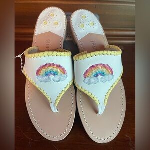 New white rainbow embroidered leather sandals sz 7 m $99 Jack rogers